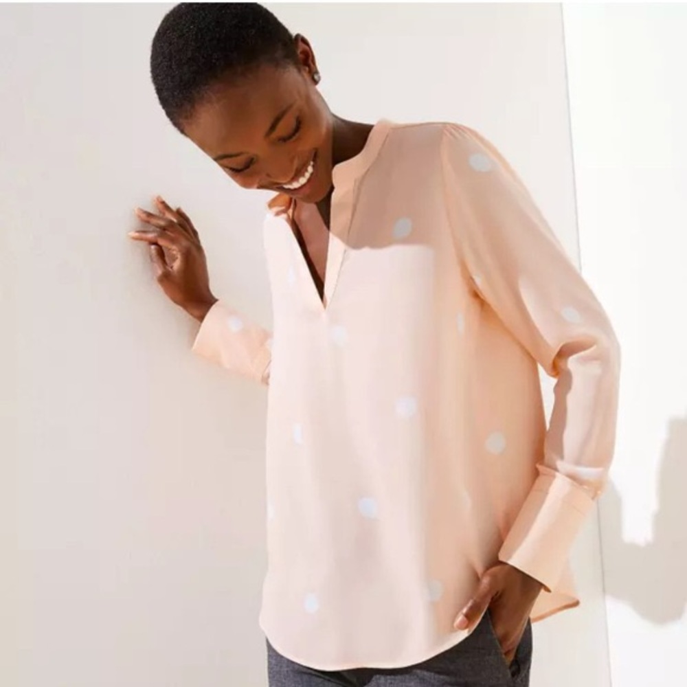 LOFT Peach Polka Dot Blouse Size Small